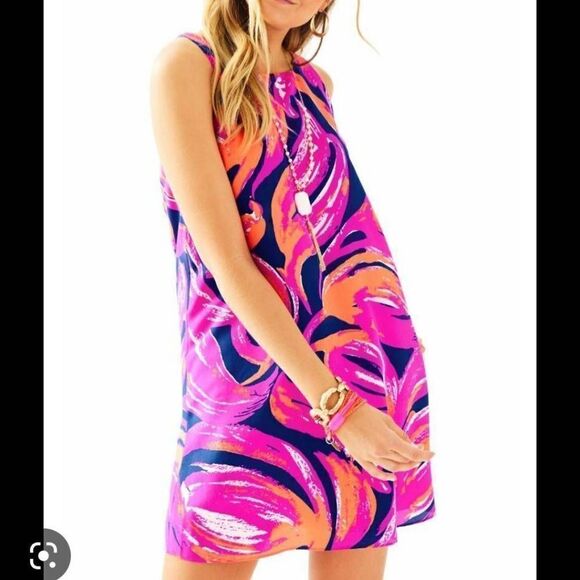 Lilly Pulitzer Jackie Shift‎ Dress Sz XS 100% Silk Bomber Blue Plume Blume 23198 - Picture 10 of 12